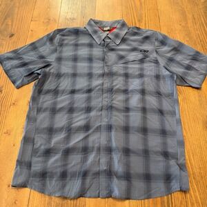Outdoor Research Astroman Shirt Mens XL Blue Plaid Short Sleeve S/S Sun Snap Up